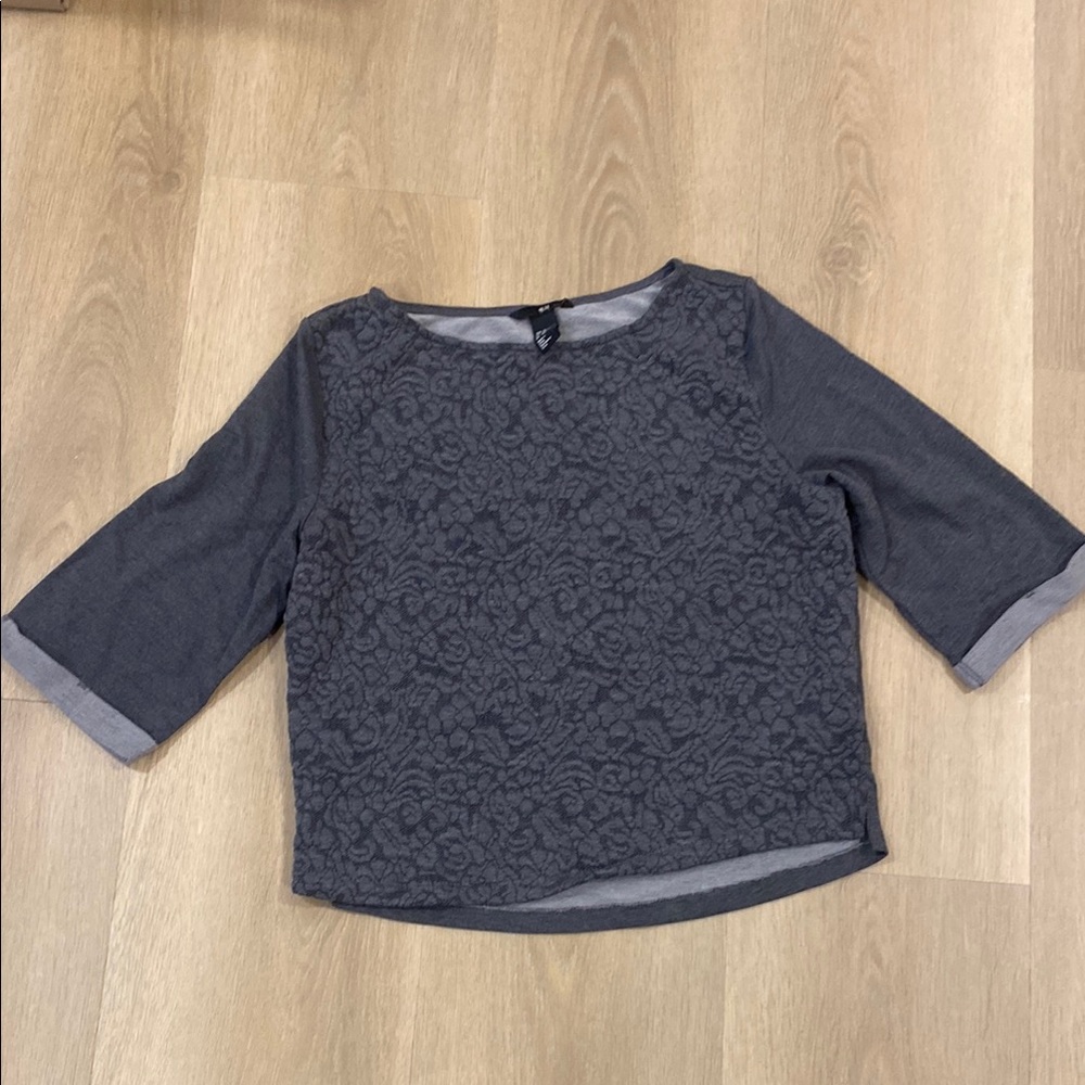 H&M Charcoal Textured Knit Top Lace Front Size XS